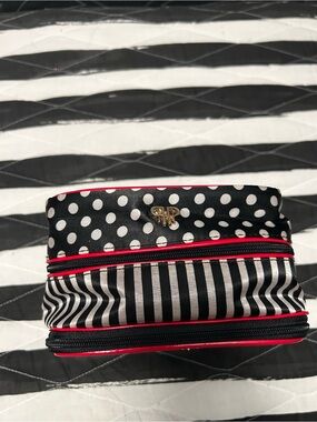 EUC PurseN Black & White & Red Polka Dot and Stripe jewelry travel case